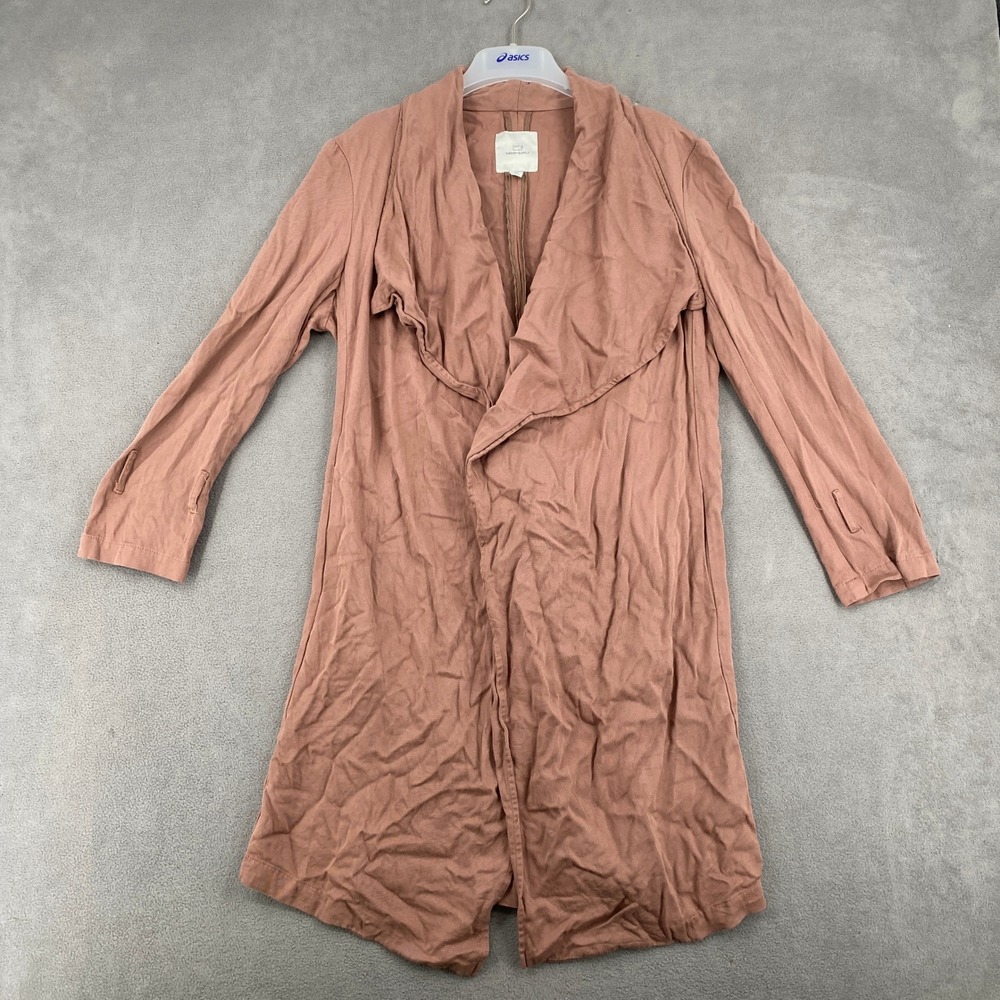 Thread & Supply Mocha Cotton Draped Open Front Trench Coat Duster JKX5145 Medium